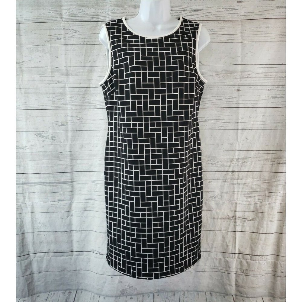 Vince Camuto Womens Dress Sz 10 Black White Geometric Sleeveless